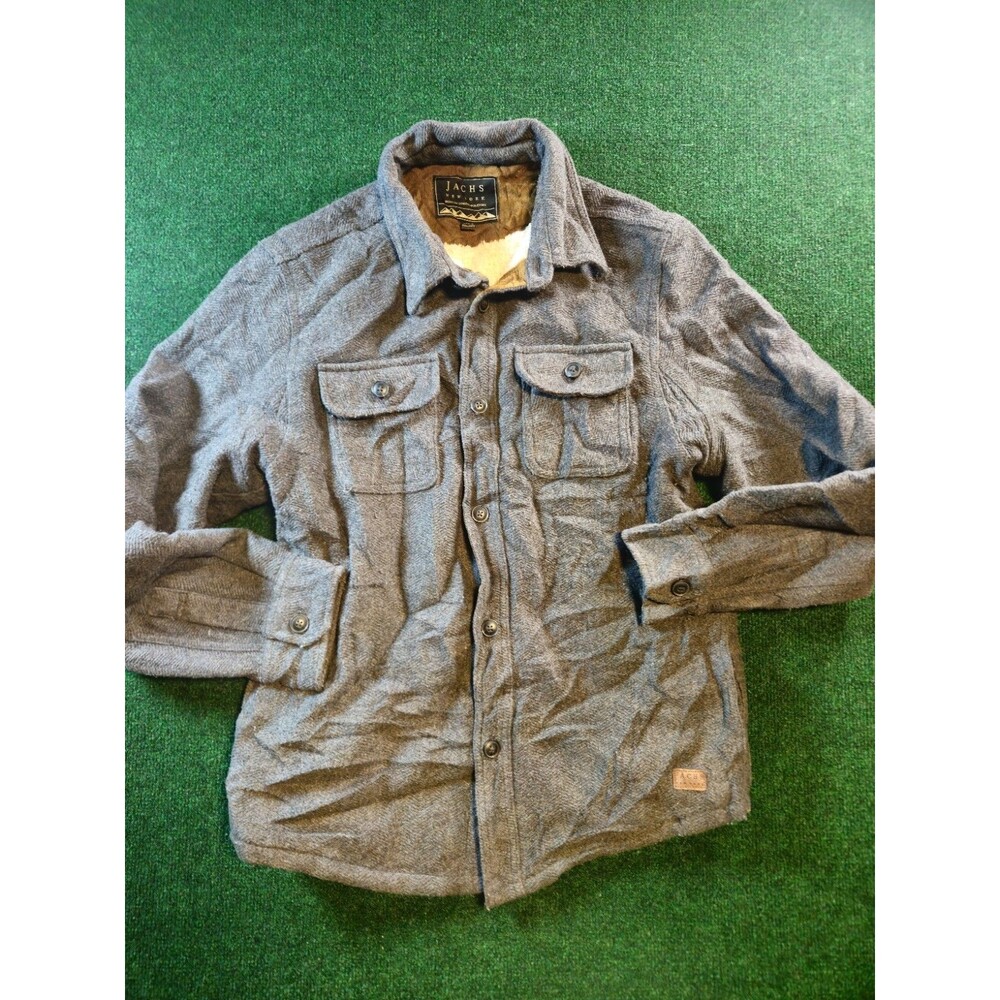 JACHS New York Men's S Gray Herringbone Heavy Flannel Button-Up Shirt Pockets